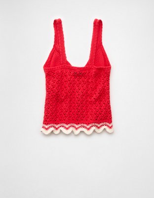 AE V-Neck Pointelle Scalloped Crochet Tank Top